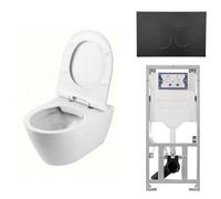 QeramiQ Salina Pack WC sans bride comprenant abattant de WC, réservoir encastré et plaque de commande noir mat 0701131/sw96855/sw96857/SW706188/
