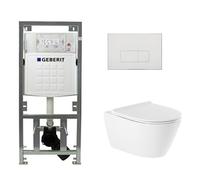 QeramiQ Salina Pack WC - sans bride - réservoir encastré Geberit - à fond creux WC suspendu - fermeture douce - déverrouillage rapide - panneau de commande avec boutons rectangulaires - blanc brillant