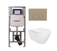 QeramiQ Salina Pack WC - sans bride - réservoir encastré Geberit - à fond creux WC suspendu - softclose - quickrelease - panneau de commande avec plan de couverture taupe - boutons rectangulaires - br