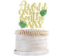 Qertesl Décoration de gâteau « A Wild One is on the Way » sur le thème des animaux de la jungle safari, décoration sur le thème tropical hawaïen, fête prénatale, fête d'anniversaire pour enfants