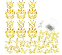 Qerwsdty 148 Pièces Accessoires pour Bouquet de Fleurs de Mariée - 36 Papillons Dorés, 12 Couronnes, Corsages de Bouquet, 100 Épingles en Diamant
