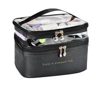 Qerwsdty Grande trousse de maquillage noire transparente avec plusieurs couches pour produits de beauté et soins de la peau