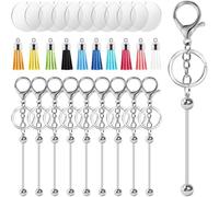 Qerwsdty Kit de Fabrication de Porte-Clés - Porte-Clés DIY, 10 Tiges de Porte-Clés Perlées, 10 Pompons, 10 Ébauches en Acrylique, Kit de Fabrication de Porte-Clés à Breloques