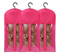 Qerwsdty Lot de 3 supports pour extensions de cheveux - Rangement de perruque pour plusieurs perruques - Avec crochet - Rose rouge