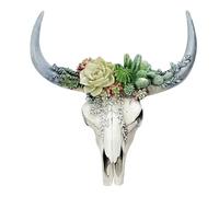 Qerwsdty Résine Longhorn Tête de Crâne de Vache Décoration Murale à Suspendre Fleur Crâne de Vache Décoration Murale Décor de Pépinière Ornement en Résine avec S Suspendu Facile à Utiliser