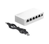Qerwsdty Switch Ethernet 5 Ports 100 Mbps Mini Hub Réseau Portable avec Câble USB Cuivre Blanc sans Oxygène pour Bureau, Dortoir à Domicile