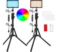 QEUOOIY Lot de 2 lampes vidéo LED RVB avec trépied réglable/filtres blancs, kit d'éclairage de vidéoconférence USB à intensité variable 2500-6500 K pour YouTube Photographie/jeu Zoom Live, streaming,