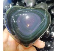 QEUOPGFD Ornements en Cristal Arc-en-Ciel Oeil de Chat Obsidienne en Forme de Coeur Cristal Quartz énergie gemme décor de Bureau à Domicile Portant du Reiki minéral Beau Cristal(310-350g)