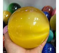 QEUOPGFD Ornements en Cristal Boule de Cristal œil de Chat Jaune, Boule de Pierre d'énergie de Divination, Boule décorative de Photographie Beau Cristal(60mm)