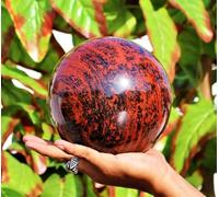 QEUOPGFD Ornements en Cristal Boule de sphère d'aura de Puissance de guérison de Jaspe d'obsidienne d'acajou Rouge Beau Cristal(800-900g)
