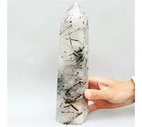 QEUOPGFD Ornements en Cristal Cheveux Noirs naturels Tourmaline Pierre de Sorcier Quartz Pilier Thérapie minérale Bureau à Domicile Énergie Pierres précieuses décoratives Beau Cristal(600-700g)
