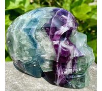 QEUOPGFD Ornements en Cristal Crâne en Fluorite de Couleur Naturelle, Quartz sculpté à la Main, guérison du crâne en Cristal Beau Cristal(800-850g)