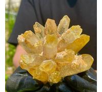QEUOPGFD Ornements en Cristal Guérison décorative minérale Originale de grappe de Cristaux fantômes Jaunes naturels Beau Cristal(400-450g)