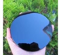 QEUOPGFD Ornements en Cristal Miroir Fengshui en Pierre d'obsidienne Noire Naturelle, Plaque Ronde, for décoration de la Maison, Cadeau avec étagère Beau Cristal(8cm)