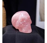 QEUOPGFD Ornements en Cristal Pierre Naturelle Rose Quartz Cristal crâne sculpté Reiki guérison gemme Figurine Artisanat Halloween décoration Cadeau Beau Cristal