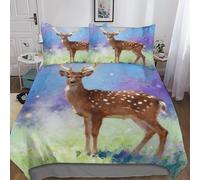 QEVAWPAE CerfÉlégantStyle Peint Animal Housse De Couette Et Ensemble De Literie Complet en Polyester Respirant, Doux Et Facile D’Entretien pour Chambre Cosy Double（200x200cm）