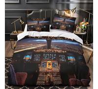 QEVAWPAE Cockpit de vol de Nuit Parure de Lit Microfibre Hypoallergique 3D Effet Léger Housse de Couette Fermeture Éclair Ultra Douce Respirante for Couple Amoureux Single（140x200cm）