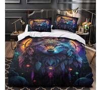 QEVAWPAE Esprit du Loup Parure de Lit 3D Imprimée Microfibre Hypoallergique Super Douce Housse de Couette Fermeture Éclair Ultra Douce Respirante for Enfants Garçons Filles Single（140x200cm）