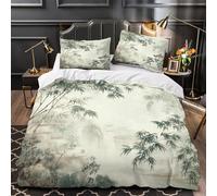 QEVAWPAE Forêt de bambous Parure de Lit Imprimé en 3D Douce Microfibre résistante Peinture Traditionnelle Chinoise Housse de Couette Fermeture Éclair Léger Hypoallergique for Femmes Single（135x200cm）