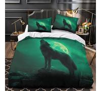 QEVAWPAE Hurlement du Loup Housse de Couette 3D Imprimée Microfibre Hypoallergique Super Douce Fantaisie Nocturne Parure de Lit Fermeture Éclair Douce Confortable for Filles Ado Single（140x200cm）
