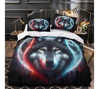 QEVAWPAE Hurlement du Loup Parure de Lit 3D Effet Microfibre Hypoallergique Ultra Douce Fantaisie Nocturne Housse de Couette Fermeture Éclair Super Douce Respirante for Adulte Double（200x200cm）