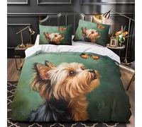 QEVAWPAE Portrait de Yorkshire Housse de Couette 3D Imprimée Douce Respirante Hypoallergique Parure de Lit Microfibre Fermeture Éclair Léger avec Taie d'oreiller for Adolescent Double（200x200cm）