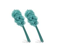 Qewro Lot de 2 brosses à dos pour douche, luffa sur un bâton comme brosse de douche exfoliante pour le corps avec long manche, éponge luffa pour homme, accessoires de bain pour femme