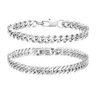 QEXUJOW Bracelets pour homme Bracelet à maillons de haute qualité, bracelet pour hommes à profil bas, cadeau d'anniversaire pour hommes (2 pièces, argent)