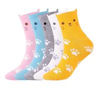 QEXUJOW Chaussettes fille Chaussettes unisexes pour femmes, hommes et enfants, chaussettes mi-mollet en coton avec chat, 5 paires
