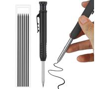 QEXUJOW Crayons de charpentier,1 porte-mine noir pour le travail du bois avec 6 mines (2,8 mm), crayon d'architecte, adapté aux travaux de menuiserie et aux chantiers de construction.