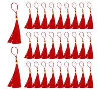 QEXUJOW Glands et pompons pour couture,80 pompons en soie rouge avec perles dorées, 13 cm de long, pompons décoratifs, adaptés à la création de bijoux, aux marque-pages et autres travaux manuels.