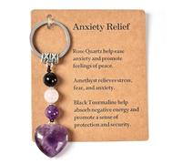 QEXUJOWPorte-clés femme,Porte-clés en pierre naturelle en forme de cœur, orné de perles de sept couleurs, un cadeau parfait pour une amie, et particulièrement pour les femmes.