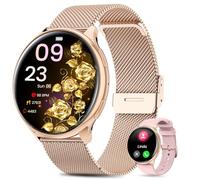 QEYUMYEU 2025 Montre Connectée Femme, 1.39" TFT Smartwatch avec Appel Bluetooth Moniteur de Sommeil SpO2 Cycle Menstruel 100+ Modes Sport IP68 Fitness Podomètre pour Android iOS (Or)