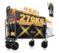 QEZER Chariot Pliable avec Roues Tout Terrain,Capacité de Charge Chariot de Transport Multifonction pour Plage，Jardin, Camping, Pêche et Barbecue (Noir et Jaune, Charge 210 kg, Volume 250 L)