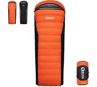 QEZER Sac de Couchage Adulte，en Duvet ，Sac de Couchage ultraléger 4 Saisons avec Petit Emballage pour Adultes et Enfants, Camping et randonnée de Plein Air (Orange 1000g de Duvet -8℃)