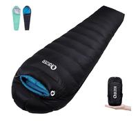 QEZER Sac de Couchage en Duvet, léger, Chaud et Compact, pour Le Camping, la randonnée et la randonnée avec Sac de Compression Gratuit 1000 g Duvet de Canard 600+ FP (800g, Noir)