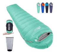 QEZER Sac de Couchage en Duvet, léger, Chaud et Compact, pour Le Camping, la randonnée et la randonnée avec Sac de Compression Gratuit 1000 g Duvet de Canard 600+ FP (1000g Vert)