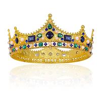 Qezodsx Couronne de Roi Dorée pour Homme - Baroque Vintage en Cristal avec Strass - Couronne de Roi pour Fête de Théâtre
