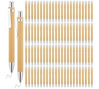 Qezodsx Lot de 200 stylos à bille en bambou rétractables - Encre noire en bambou - 1 mm - 13,5 x 1,1 cm