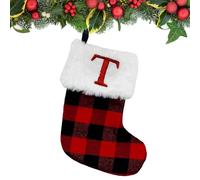 Qfdiwr Bas de Noël avec noms,Bas de Noël avec initiales - Initiales pour de de cheminée - Pendentifs d'arbre de noël, motif à carreaux, chaussettes, sacs, fournitures de décoration de