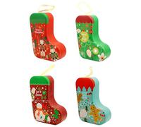 Qfdiwr Boîtes À Biscuits Avec Couvercles | Fer-Blanc Décoratif | 4 Pièces Contenants À Friandises En Forme De Chaussettes De Noël | Pour Bonbons Gâteaux Cupcakes Pâtisseries Chocolats Snacks Desserts