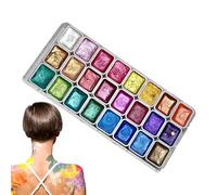 Qfdiwr Lot de 24 peintures aquarelles métallisées - Lot de 24 couleurs basiques aquarelles nacrées - Kit aquarelle de voyage avec peintures aquarelles métallisées