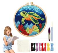 Qfdiwr Punch Needle Kit de broderie pour débutants, kit de broderie de 20 cm, pour débutants, kit d'aiguille à broder, kit d'aiguilles à poinçonner, kit d'aiguilles à broder avec cadre à broder