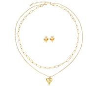 QFDKWMCSQ Collier pendentif en forme de cœur multicouches Ensemble de boucles d’oreilles pour femmes Bijoux Pendentif Chaîne collier Cadeau de bijoux de mariage