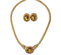 QFDKWMCSQ Ensemble de bijoux vintage élégants de 3 pièces pour femmes, collier elliptique en géométrie, collier en cristal brillant, soirée de boucles d’oreilles de mariage