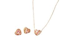 QFDKWMCSQ Ensemble de bijoux vintage élégants de 3 pièces pour femmes, collier en cœur coloré, collier en cristal brillant, soirée de boucles d’oreilles de mariage