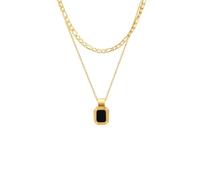 QFDKWMCSQ Ensemble de colliers pour femmes à superposer, chaîne de figaro en maillon, pendentif rectangulaire carré collier en coquillage