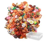 QFEHTHSK 100 Jouets Alimentaires Et 1 Boîte De Rangement, Mini Nourriture, Jeux De Cuisine, Nourriture pour Maison De Poupée, Jouets en Résine, Accessoires De Décoration DIY