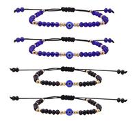 QFEHTHSK Bracelet Bleu 4 Pièces, Bracelet Perlé, Réglable, Bénédiction, Porte-Bonheur, Bijoux À La Mode