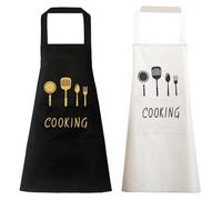 QFEHTHSK Lot De 2 Tabliers De Cuisine, Tabliers Imprimés Couverts, Tabliers Hydrofuges Et Antisalissures, Tabliers À Grandes Poches, Tabliers De Barbecue, Tabliers De Cuisine, Tabliers De Jardin